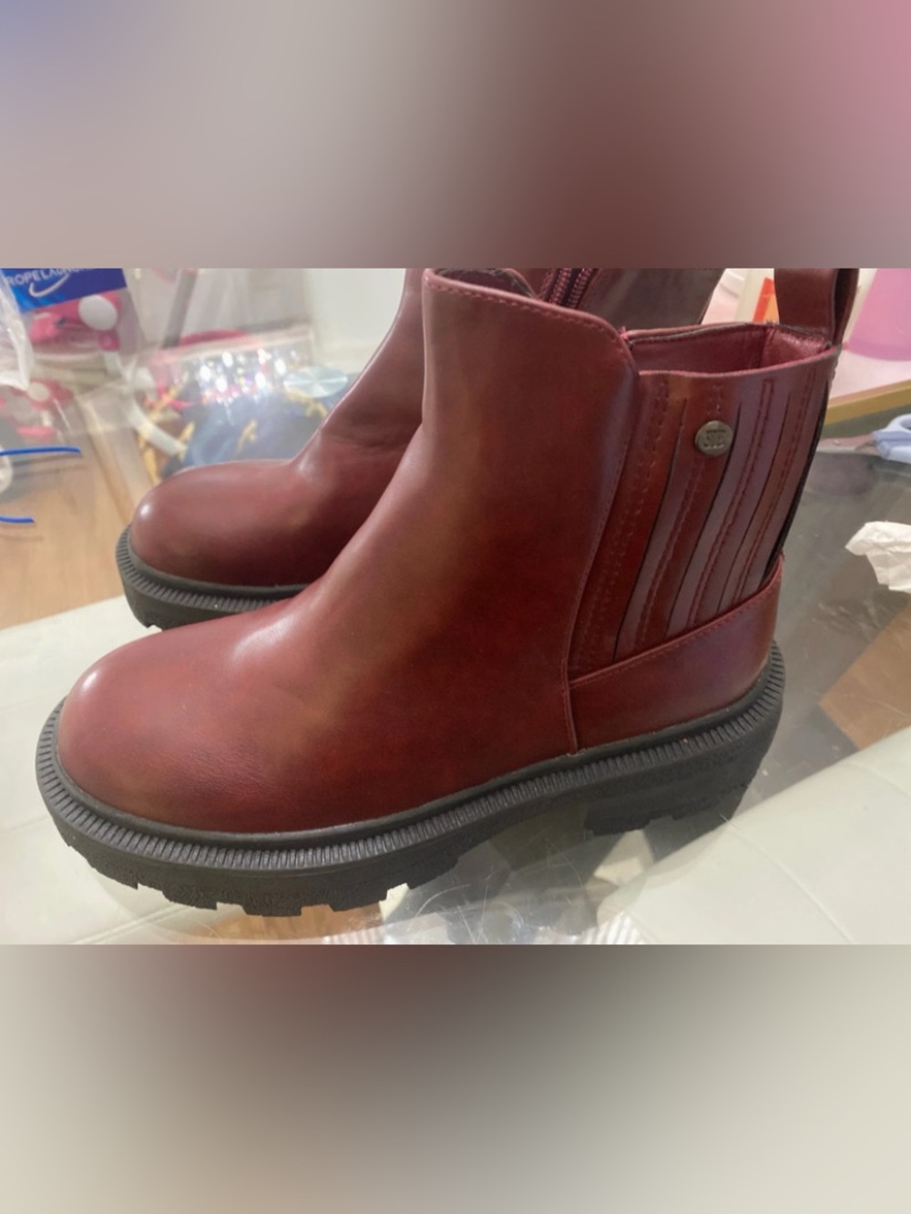 Women's Burgundy Chelsea Bootie with Lug Sole
